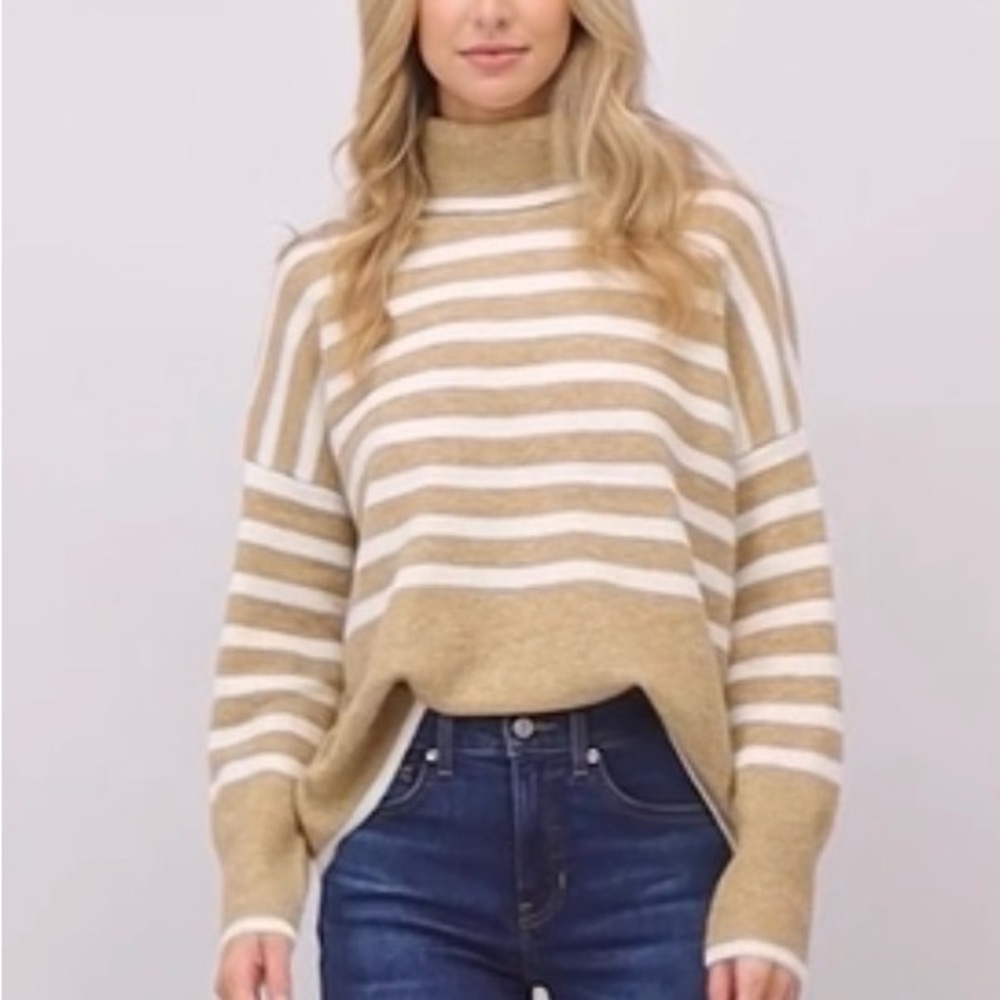 CeCe Striped Long Sleeve Turtleneck Sweater NWT
